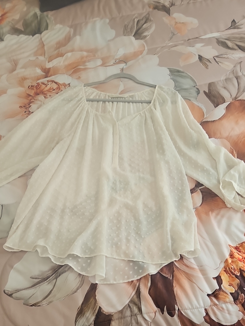 Lauren Conrad Blouse Sheer White Partial Button Front XL